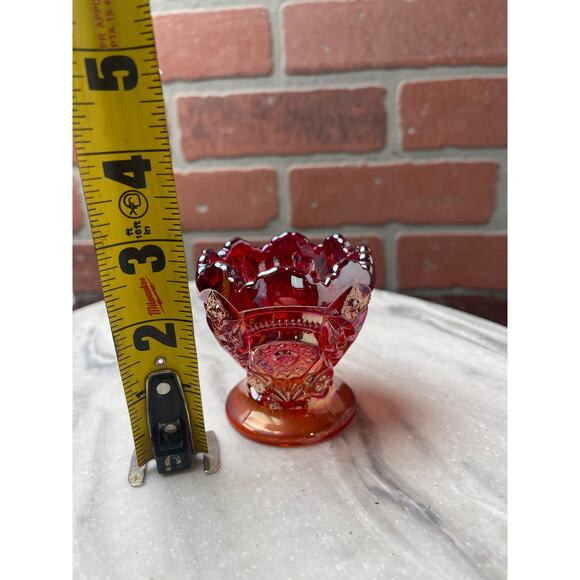 Fenton Style Ruby Red Carnival Glass Daisy Button Toothpick Holder 3" Votive - Picture 2 of 6